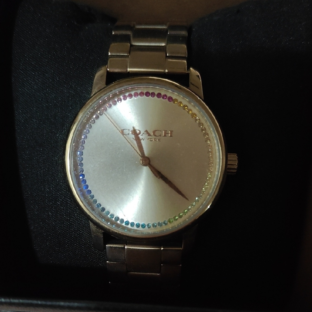 Coach Gold Rainbow Pave Watch Multicolor